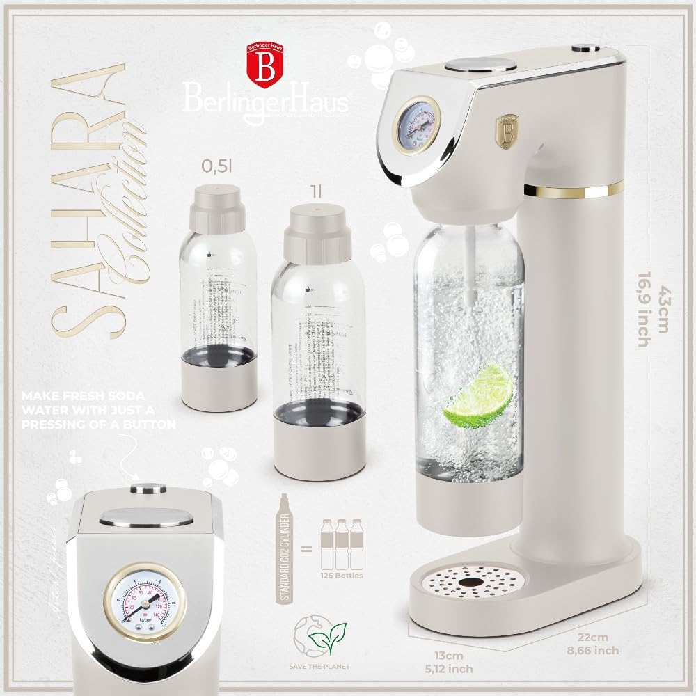Berlinger Haus SODABAR Wassersprudler mit Barometer (inkl. 2 Flaschen 1L und 0,5L)