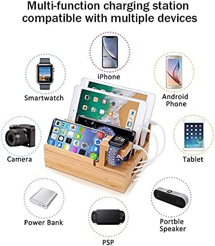 Handy Ladestation USB Ladegerät mehrfach Ladestation für mehrere Geräte Smartphone aus Bambus 5-Port