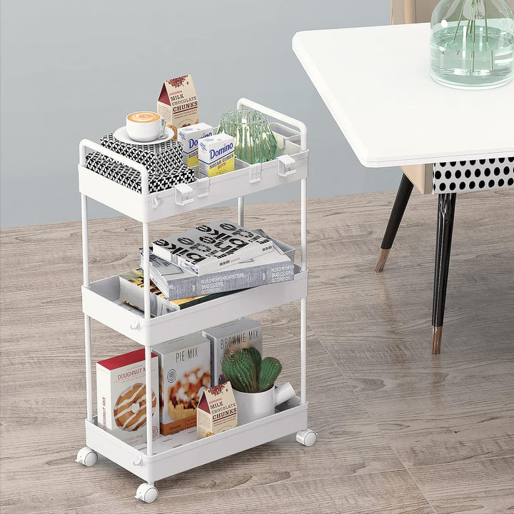 Ronlap Rollwagen Küchewagen mit 3 Ebenen, Servierwagen mit Aufhängebecher, Separator, Haken, Regal a