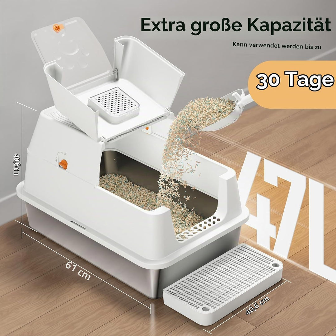 Edelstahl Katzenklo mit Deckel, Grosse XXL Katzentoilette aus Edelstahl, Geschlossen Katzentoiletten