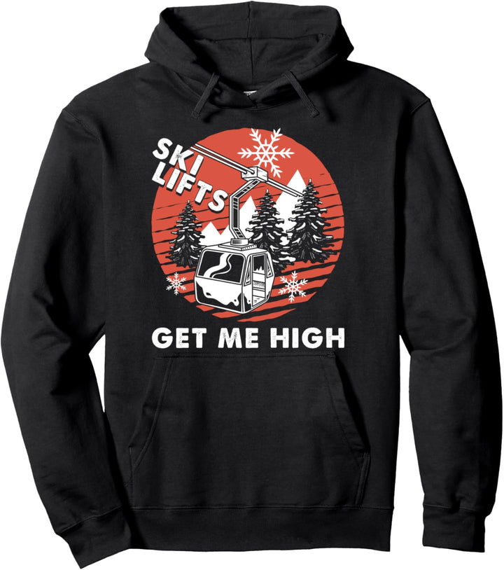 Skilift Schnee Natur Sportler Skiurlaub Ski Skifahrer Sport Pullover Hoodie