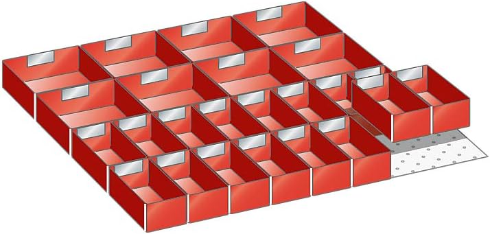 LISTA Einsatzkästen, Fronthöhe 75 mm, 16 kästen 150x75 mm, 7 kästen 150x150 mm, Schubladennutzgrösse