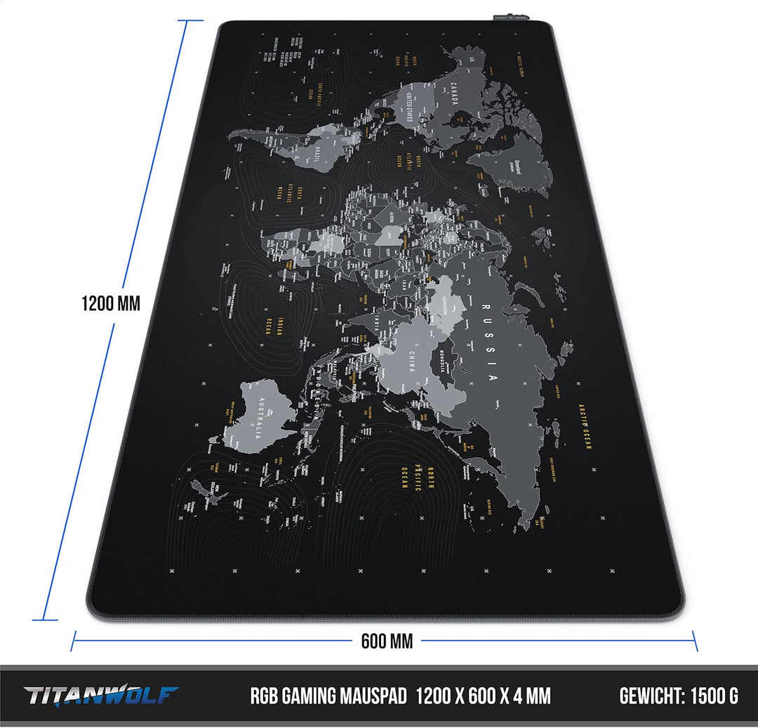 Titanwolf - XXXL RGB Gaming Mauspad – 1200 x 600 mm - Mousepad - LED Multi Color - 7 LED Farben Plus