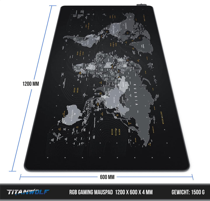 Titanwolf - XXXL RGB Gaming Mauspad – 1200 x 600 mm - Mousepad - LED Multi Color - 7 LED Farben Plus