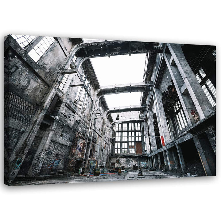 Bild auf Leinwand Architektur Kunstdruck modern Fabrik Grau 80x60 cm Leinwandbild 80x60 cm Grau_b, L