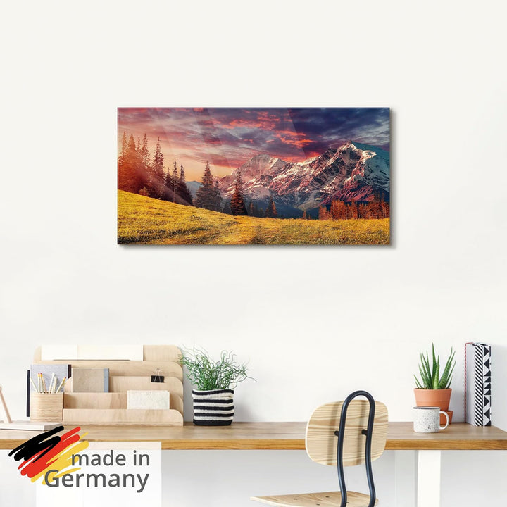 Glasbilder Wandbild Glas Bild einteilig 100x50 cm Querformat Alpen Berge Landschaft Natur Gebirge So