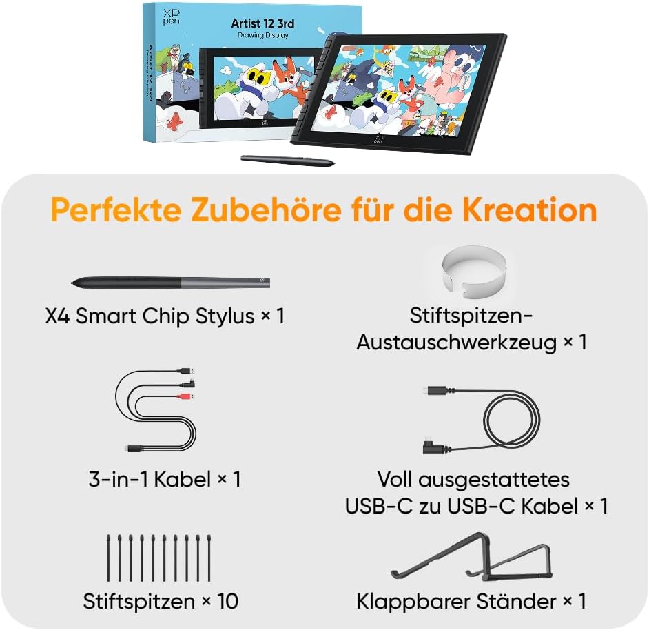 XPPen Artist 12 3rd Grafiktabletts mit Display für PC, 16384 Druckstufen, 8 Schnelltasten, 99% sRGB,