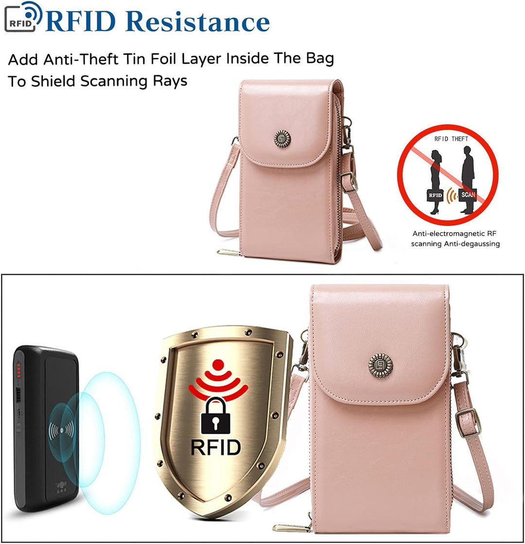 PORRASSO Handy Umhängetasche Damen Mode Handytasche mit RFID Schutz Mädchen Schultertasche PU Wasser