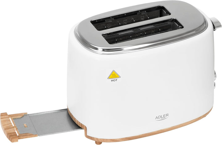 Adler Toaster Weiss für 2 Scheiben – Perfekt knuspriger Toast dank 6 Stufen & Brötchenaufsatz | Mit