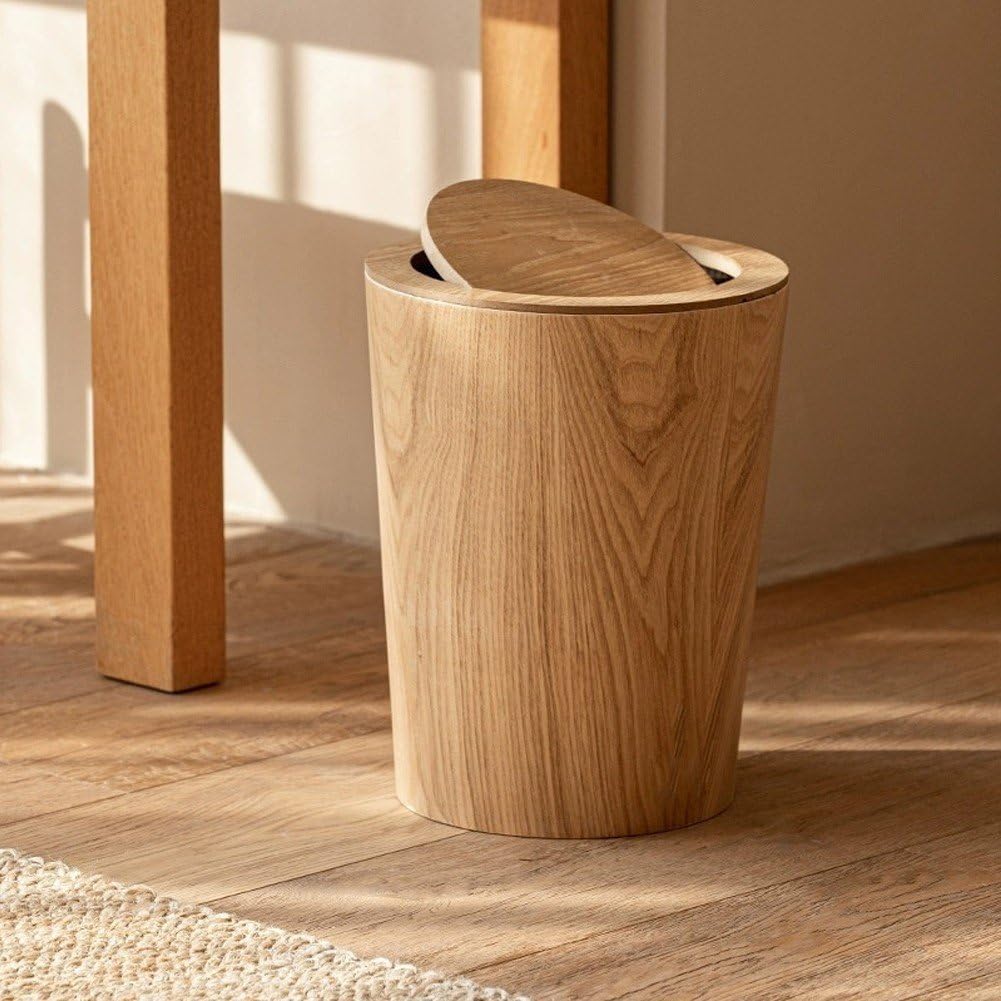 Holz-mülleimer, Schwingdeckel-mülleimer, Papierkorb, Vintage-mülleimer, Holzmaserung, Mülleimer, Sch