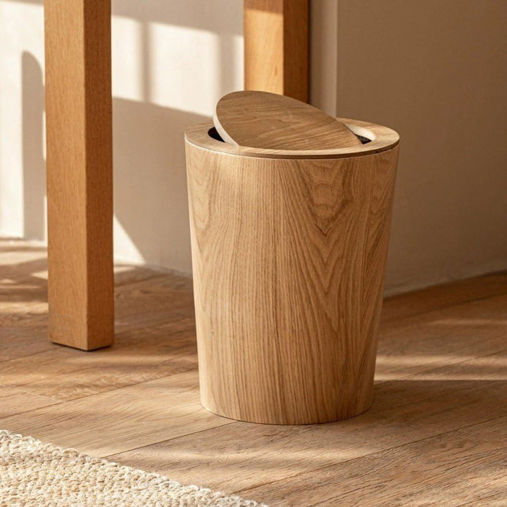 Holz-mülleimer, Schwingdeckel-mülleimer, Papierkorb, Vintage-mülleimer, Holzmaserung, Mülleimer, Sch