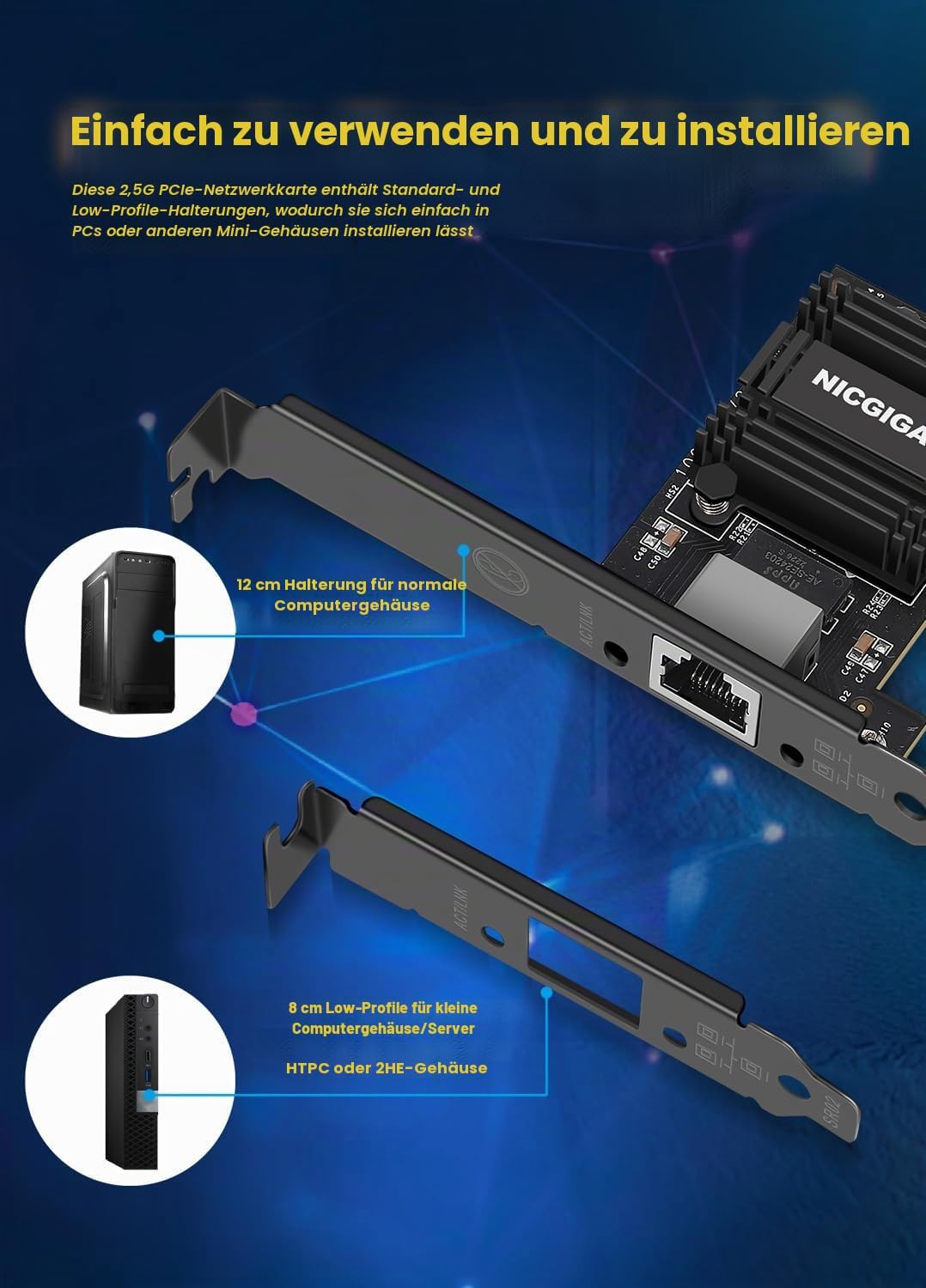 NICGIGA 2.5G Base-T PCIe Netzwerkadapter, Realtek RTL8125B 2.5Gbps/1Gbps/100Mbps PCI Express Gigabit