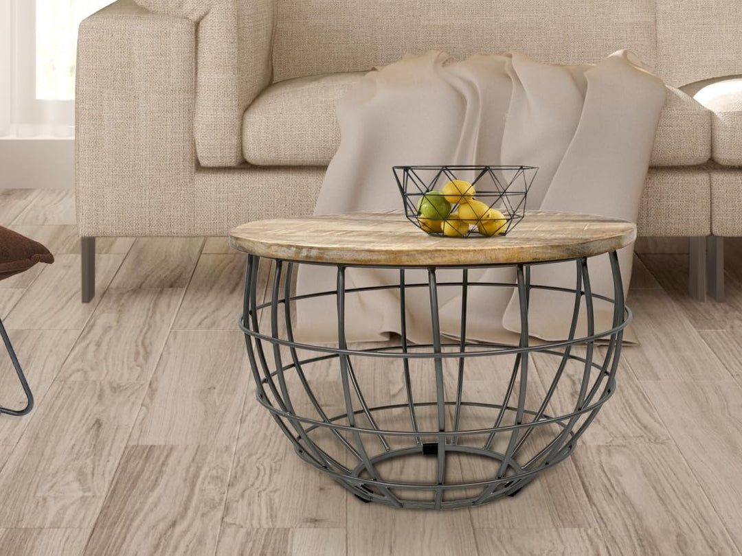 Couchtisch Wohnzimmer-Tisch rund ø 55 cm Beistelltisch Metall Gestell Tischplatte Holz massiv Farbe