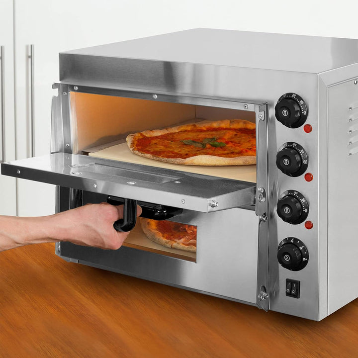 VERTES Gastro Pizzaofen mit Doppelkammer, feuerfestem Stein, 3000W, Timerfunktion und Beleuchtung, p