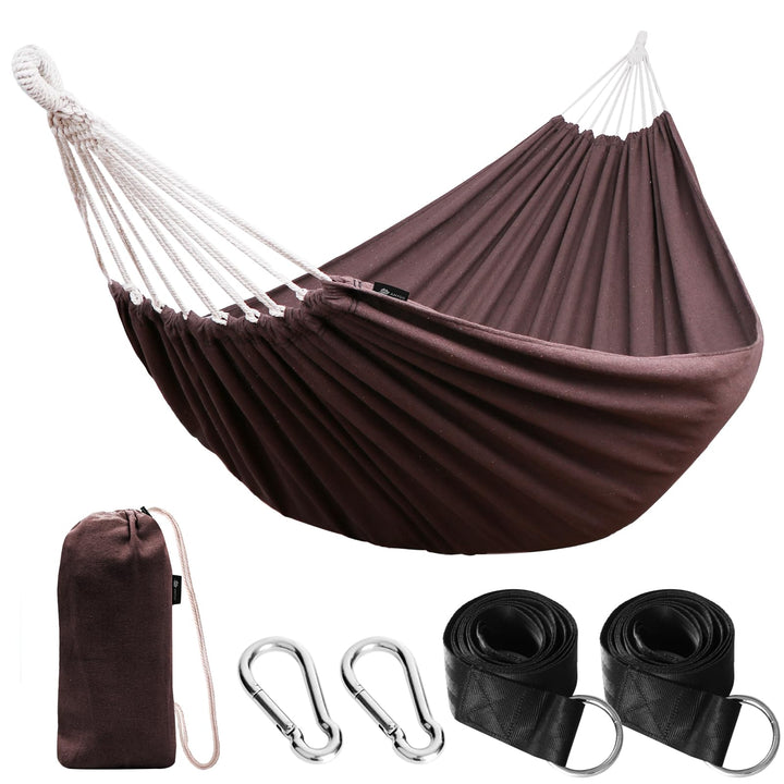 ANYOO Hängematte Outdoor Baumwolle Bequemer Stoff mit Baumfreundlichen Gurten zum Aufhängen, Robuste