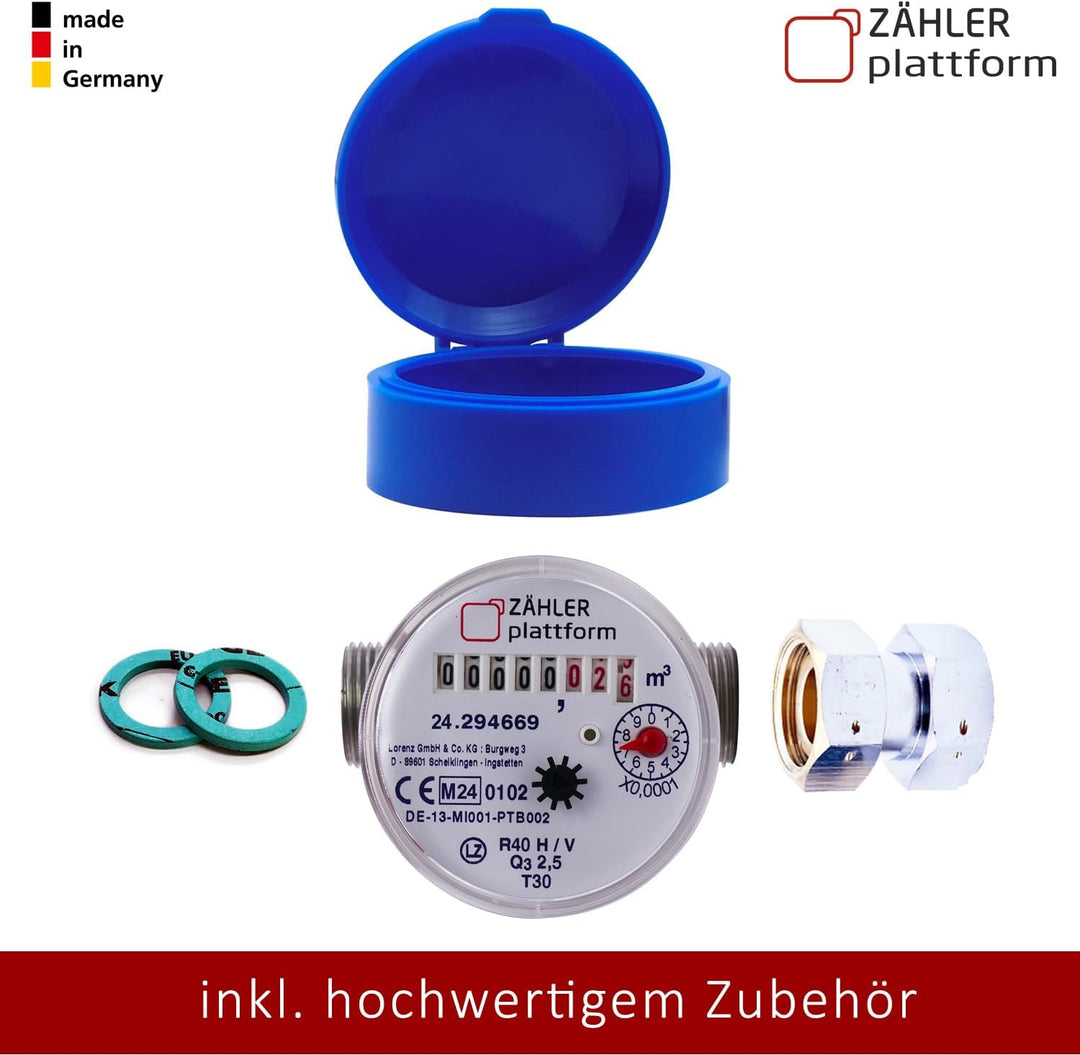 ZÄHLER plattform Zapfhahn Wasserzähler Set Durchfluss Qn 1,5, Kaltwasser, Baulänge 80 mm Eichung 202
