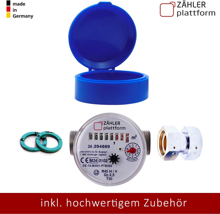 ZÄHLER plattform Zapfhahn Wasserzähler Set Durchfluss Qn 1,5, Kaltwasser, Baulänge 80 mm Eichung 202