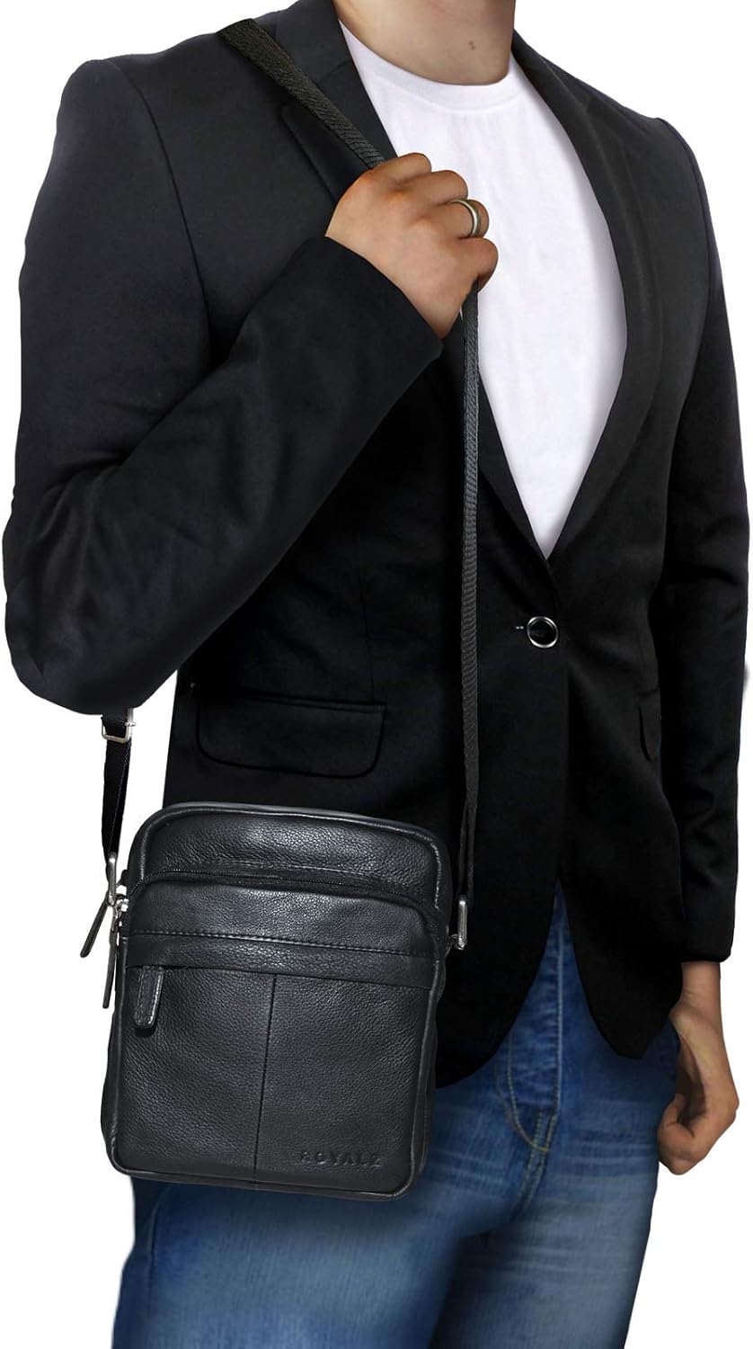 ROYALZ 'Phoenix' Umhängetasche Herren Leder klein kompaktes Design Ledertasche Schulter-Tasche Messe
