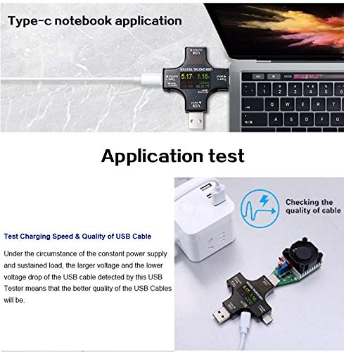 USB C Tester, 2 in 1 Typ C USB Tester Farbbildschirm IPS Digitalmultimeter,Spannung,Strom,Leistung,W