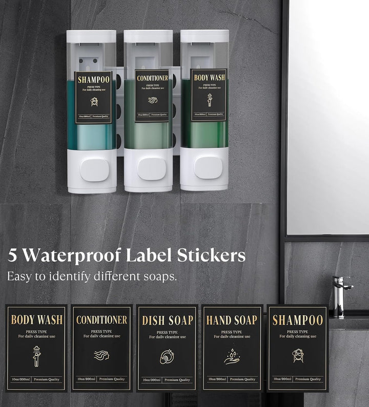 Luxspire Shampoo- und Conditioner-Spender, bohrerloser Wand-Duschseifenspender mit 3 Kammern und was