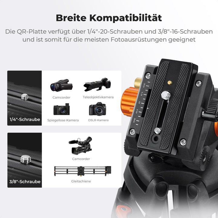 K&F CONCEPT 202cm Videostativ mit Fluidkopf, Robustes Kamerastativ aus Aluminiumlegierung mit Schnel