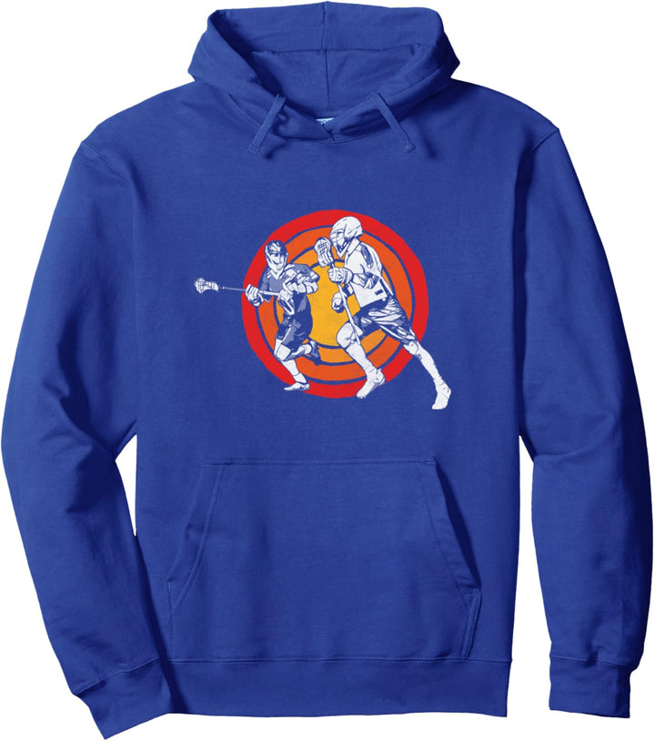 Retro Lacrosse Players & Vintage 80s Sun Old School Lax Pullover Hoodie