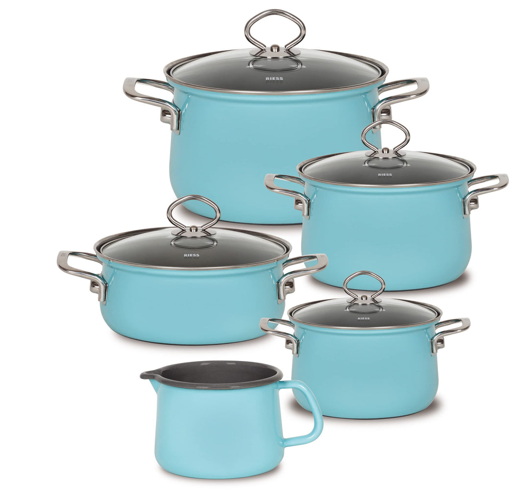 Riess, 0546-037, Spar-Set 5-teilig, NOUVELLE - KRISTALLBLAU , bestehend aus: Fleischtopf mit Glasdec
