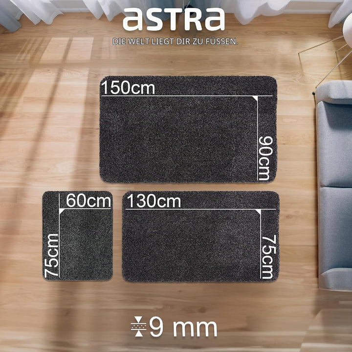 Astra Schmutzfangmatte innen waschbar 60x75 cm – Sauberlaufmatte schwarz 100% Baumwolle Matte - Entr