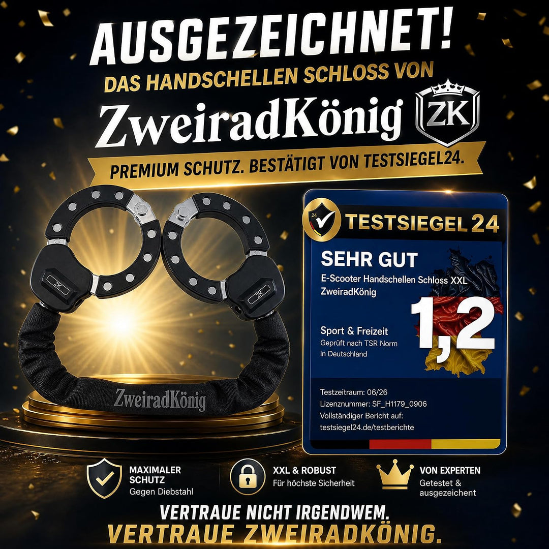 Handschellenschloss 120cm XXL – E Scooter Schloss mit Tasche – 8mm Gehärteter Stahl Kettenschloss –