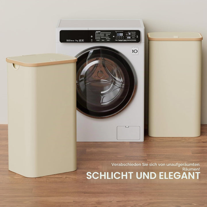 YOUDENOVA Wäschekorb mit Deckel 100L, Wäschesammler schmal mit Wäschesack, faltbarer Wäschesortierer