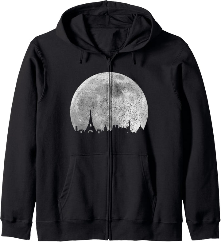 Paris Skyline Eiffelturm Mond Frakreich Vintage Paris Kapuzenjacke