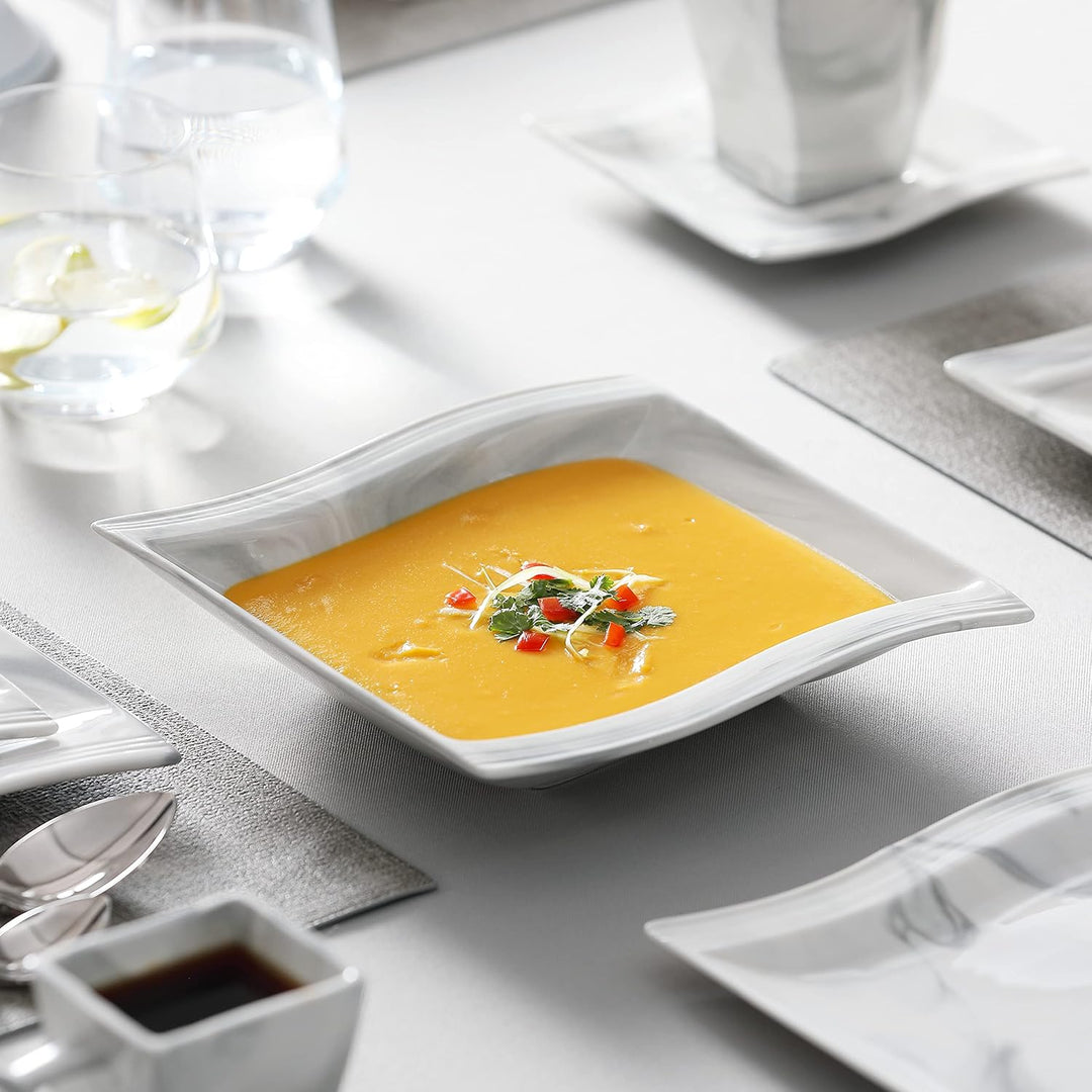 MALACASA, Serie Flora, 30 tlg. Marmor Porzellan Geschirrset Kombiservice Tafelservice mit je 6 Kaffe