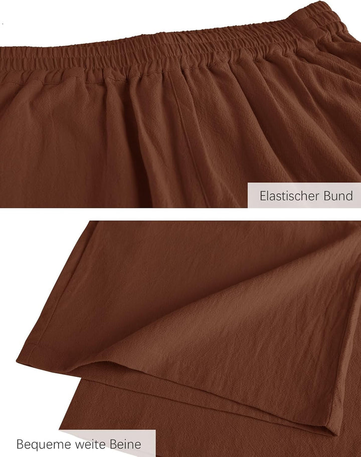 Ecupper Capris Hose Damen Sommer Übergrösse Baumwolle Lässig Hose Stoffhose Weitehosen S Braun, S Br
