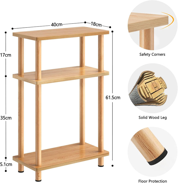 APICIZON Beistelltisch Schmal 3 Tier Beistelltisch Holz, 40x18x61.5CM, Nachttisch Schmal mit Staurau