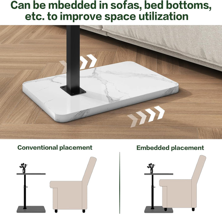 IBUYKE Beistelltisch C Form,360° Rotierbarer und Höhenverstellbar Sofatisch,Couchtisch für schmale R