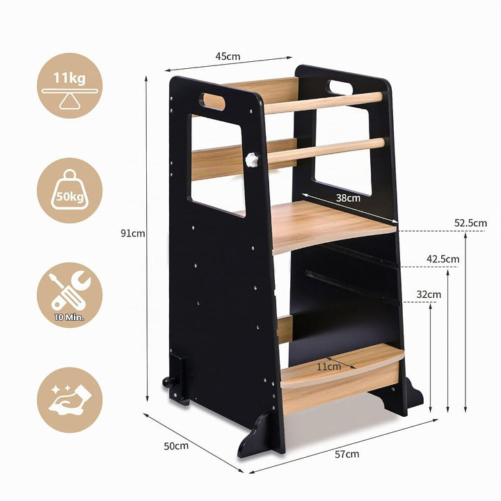 Baby Vivo Lernturm aus Holz Höhenverstellbar - Kippschutz Kindermöbel für Kinder ab 1 Jahr bis 50 kg