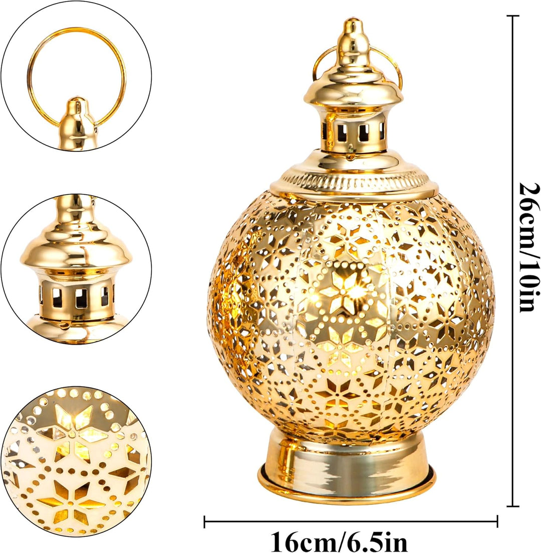 TRIROCKS Ramadan-Laternen, 2 Stück, 25,4 cm, Gold, elektrischer Kerzenhalter mit Timer, Metall, deko