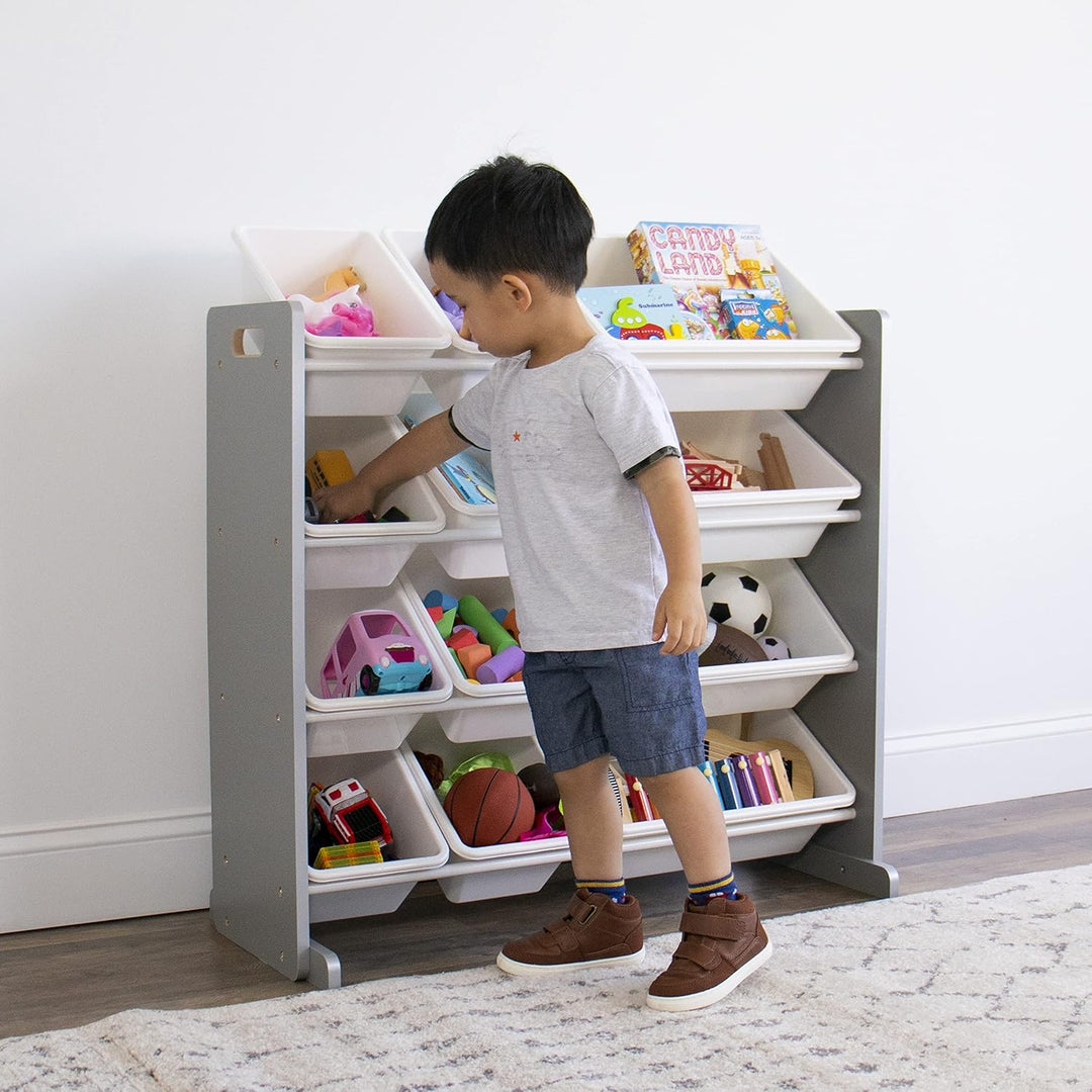 Humble Crew schickes Kinderregal in Grau/Weiss! 12 Boxen für Spielzeug, ideal für Kinderzimmer. Jetz