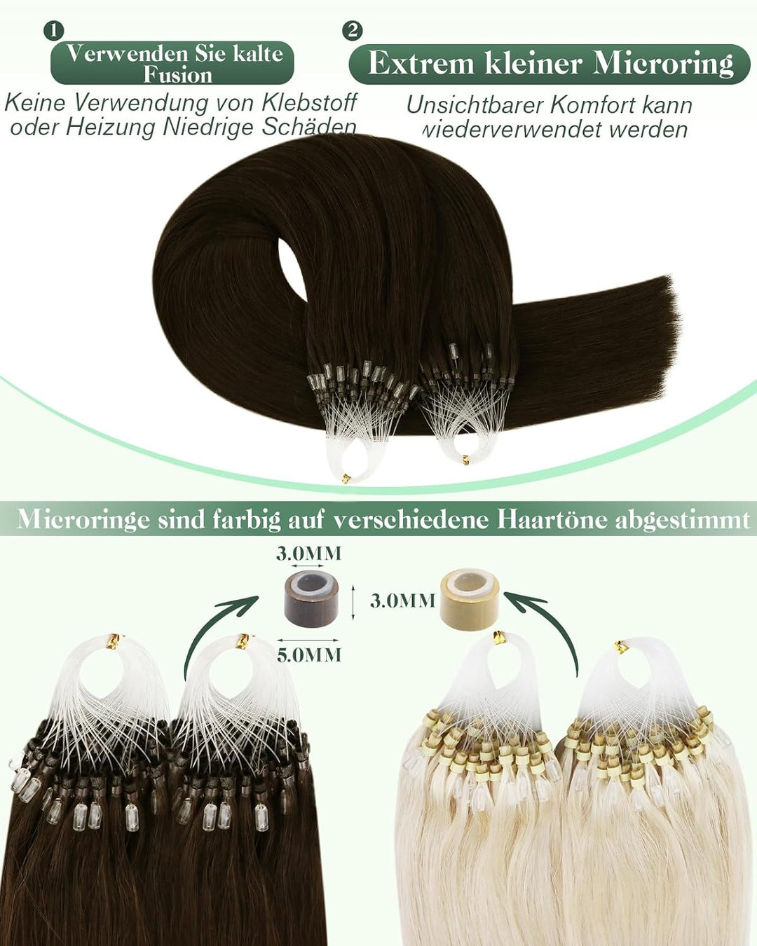 Microring Extensions Echthaar, Ugeat Dunkel Brown Micro Ring Extensions Echthaar Remy Hair Extension