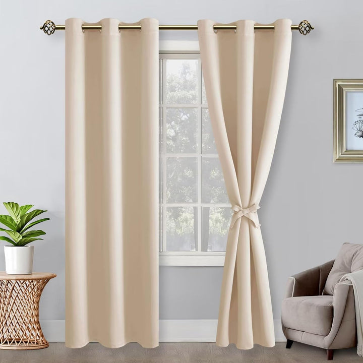 Hiasan Verdunklungsvorhänge Gardinen mit Ösen,Beige Blickdicht Vorhänge,2 Stück,117 x 228 cm (Breite