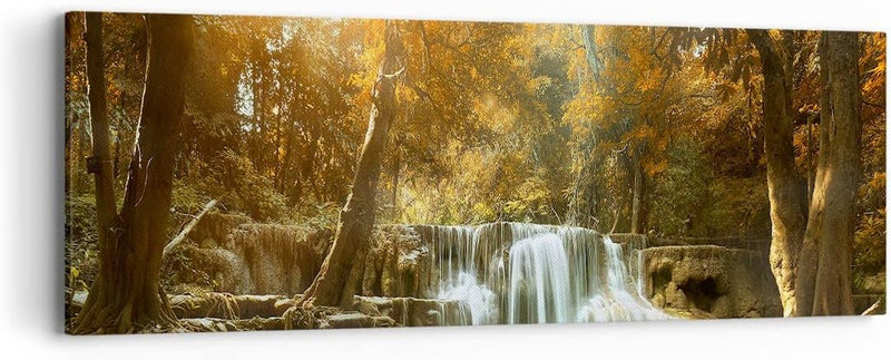 Panorama Bilder auf Leinwand Park Wasserfall Wasser Leinwandbild 90x30cm Wandbilder Dekoration Wohnz