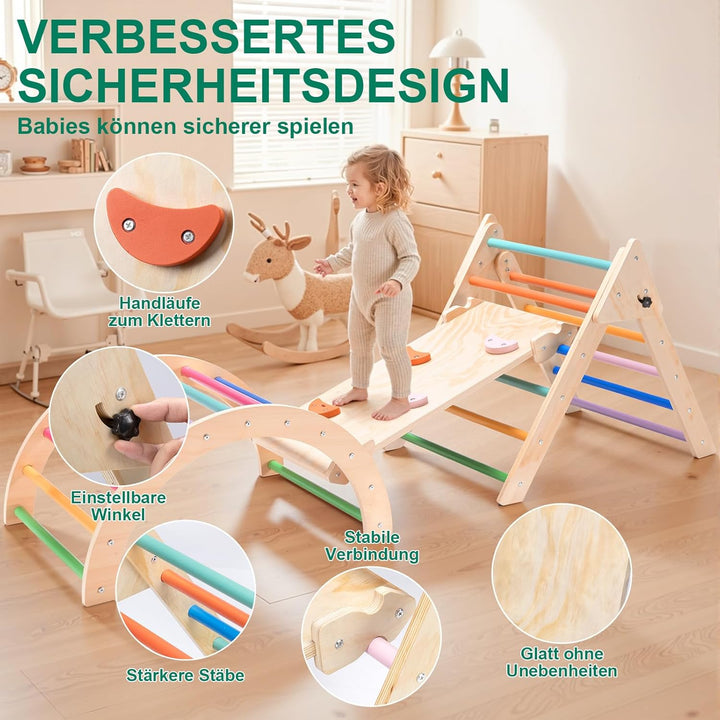 RUIE 7-in-1 Montessori Kletterdreieck mit Rutsche, Klettergerüst Indoor Spielplatz für Kleinkinder a