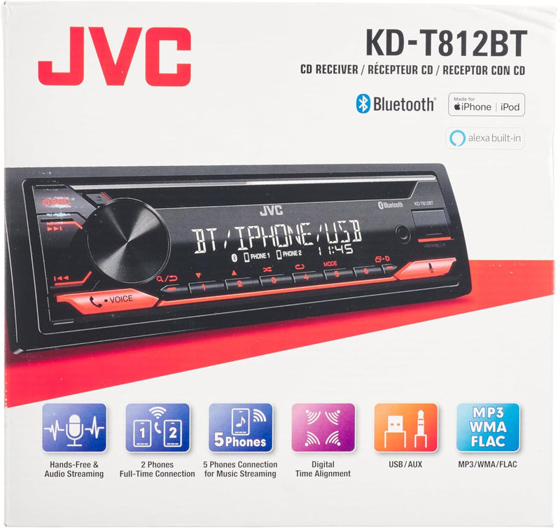 JVC KD-T812BT CD-Receiver mit BT-Freisprecheinrichtung (Alexa built-in, Hochleistungstuner, Soundpro