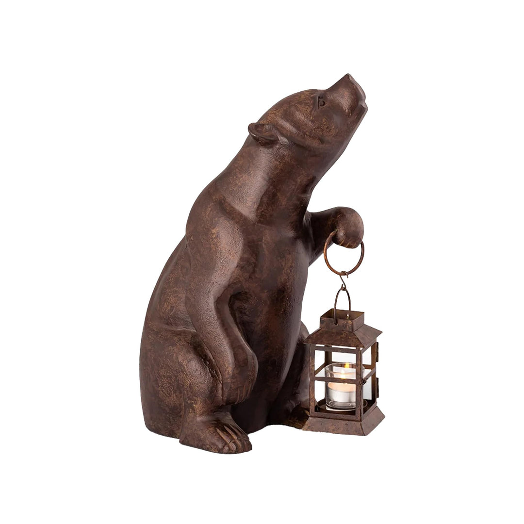 SPI Startseite Aluminiumguss Braunbär mit Laterne Kerzenhalter Statue, Braun