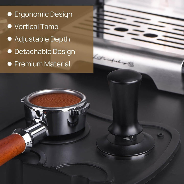 Kaffee Tamper 58mm mit Silikonpad - Espresso Stampfer Edelstahl Kalibriert mit Feder für 58mm Siebtr