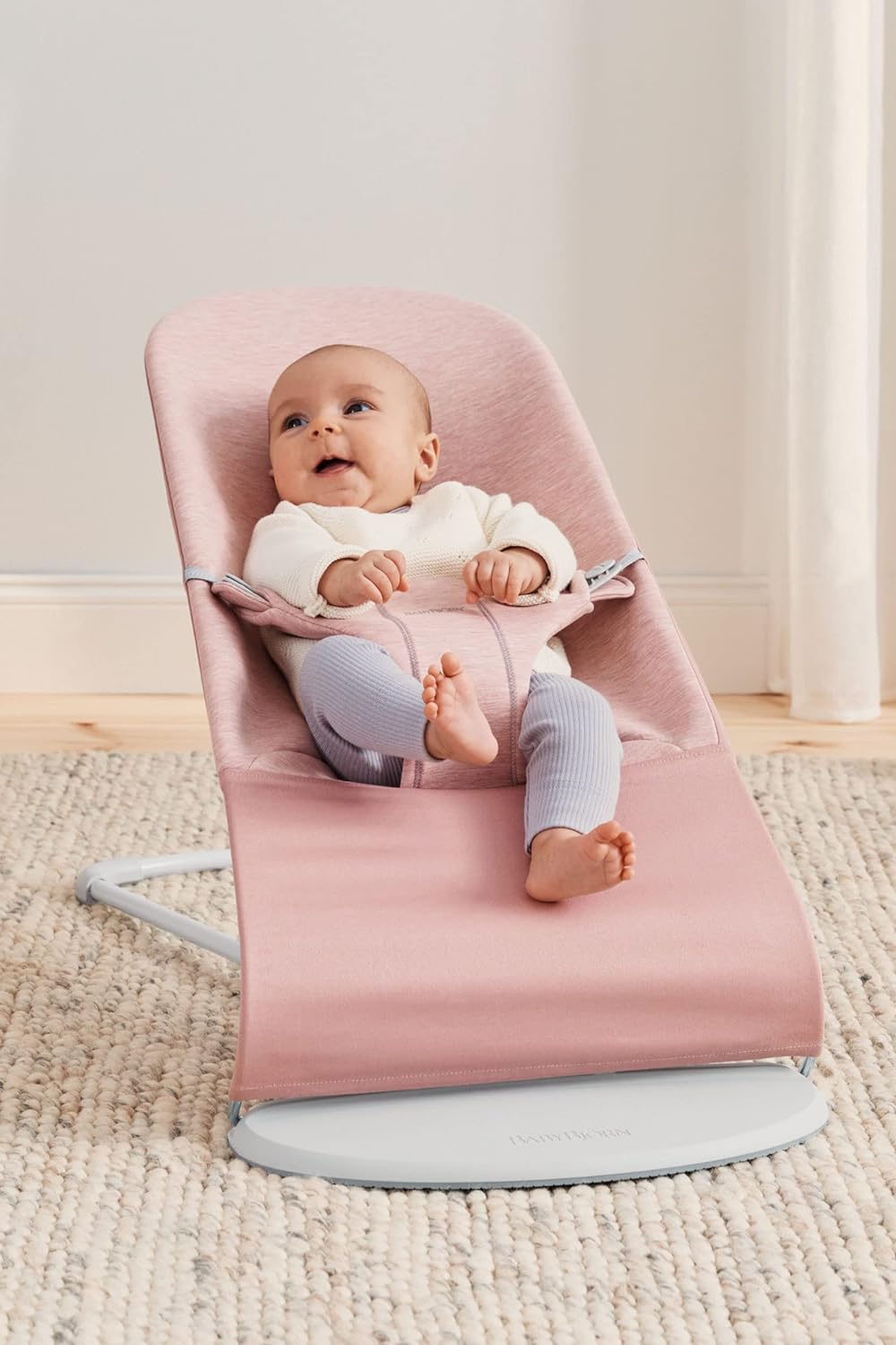 BabyBjörn Babywippe Bliss, Hellgrauer Rahmen, 3D-Jersey, Hellrosa Hellrosa 1 Stück (1er Pack), Hellr