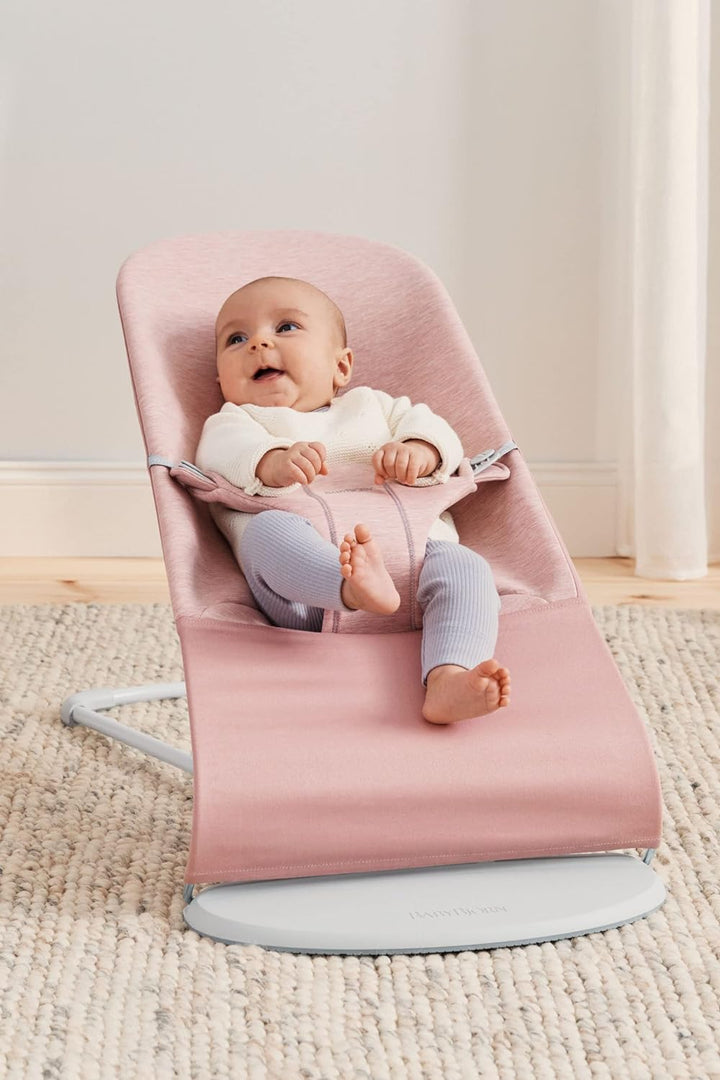 BabyBjörn Babywippe Bliss, Hellgrauer Rahmen, 3D-Jersey, Hellrosa Hellrosa 1 Stück (1er Pack), Hellr