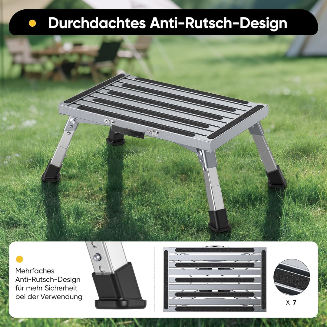 Klapptritt Trittstufe mit Griff, 4-stufige Höhenverstellbarer Tritthocker, 350kg Belastung und Anti-