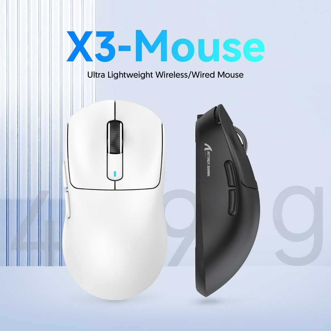 ATTACK SHARK X3 49g Ultralight Mouse, PixArt PAW3395 Gaming Sensor, BT/2.4G Wireless/Wired Gaming Mo