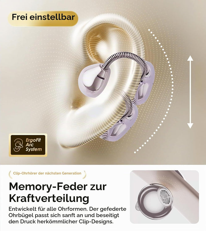 King Lucky Open-Ear Clip-On-Ohrhörer zum Laufen, Bluetooth 6.0 Kabellose Kopfhörer mit Speicherfeder